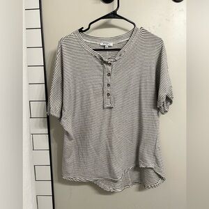 Polagram women’s small striped shirt; relaxed fit; button top; Henley sleeve
